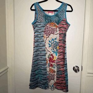 Crazy Fish Womens Multicolor Sleeveless Dress Large NWOT Vacation Tropical